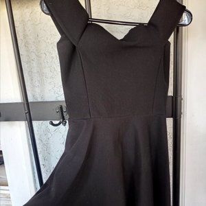 Off Shoulder Black Swing Skater Dress